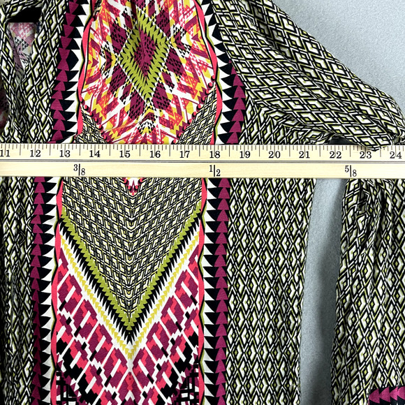 Uncle Frank Tunic Top Womens XS Geometric Button Front Tie Neck Aztec Boho Artsy - Picture 8 of 16